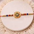 ALVENZA Kundan Rakhi - Traditional Antique Gold Finish with Multicolor Beads
