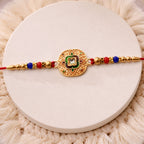 ALVENZA Kundan Rakhi - Traditional Antique Gold Finish with Multicolor Beads