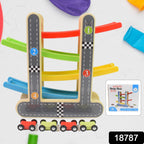 Wooden Race Track 4-Level Car Ramp Set for Toddlers | Action Legion - Side View