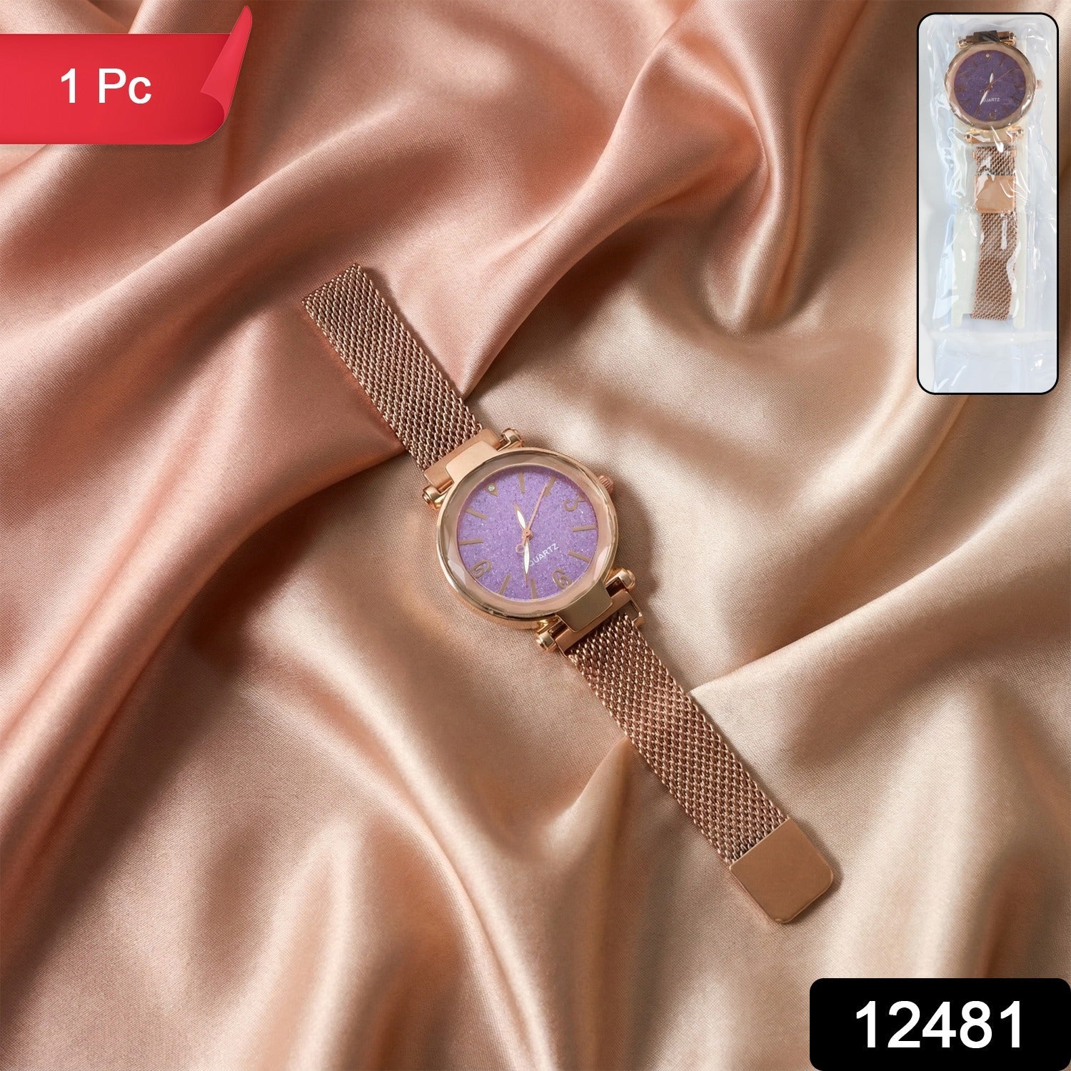 Rose Gold Mesh Strap Wrist Watch – Elegant Minimal Analog Dial