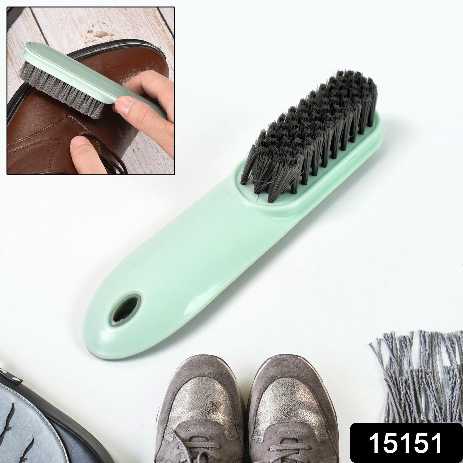 Shoe & Clothes Cleaning Brush Soft Bristle Scrubber | Velvet Wipe - Side View
