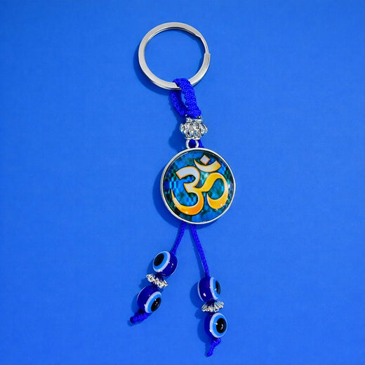 ALVENZA Om Evil Eye Keychain – Spiritual Protection with Blue Beads