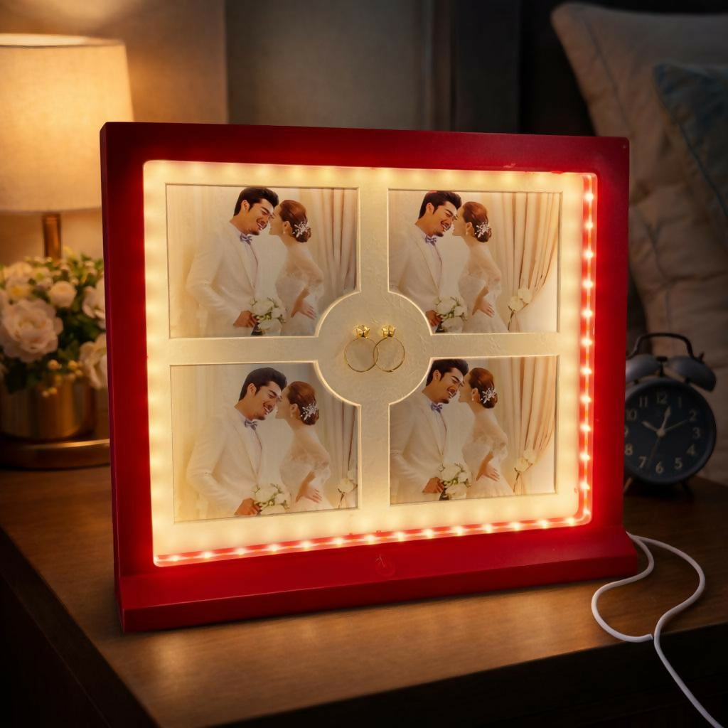 ALVENZA LED Photo Frame Collage – Show 4 Memories with Warm Glow