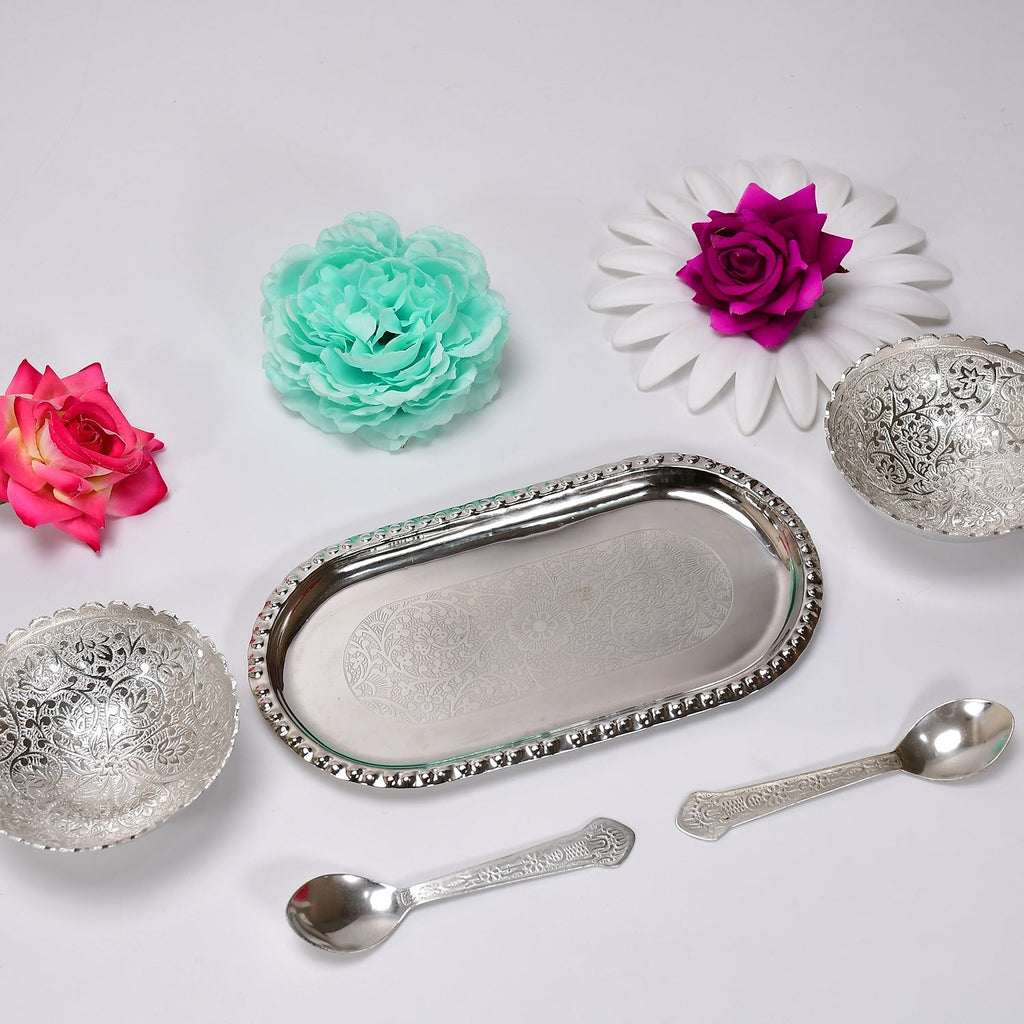 ALVENZA Silver Plated Bowl Set – Brass Serving Tray | Lunchie Bunchie