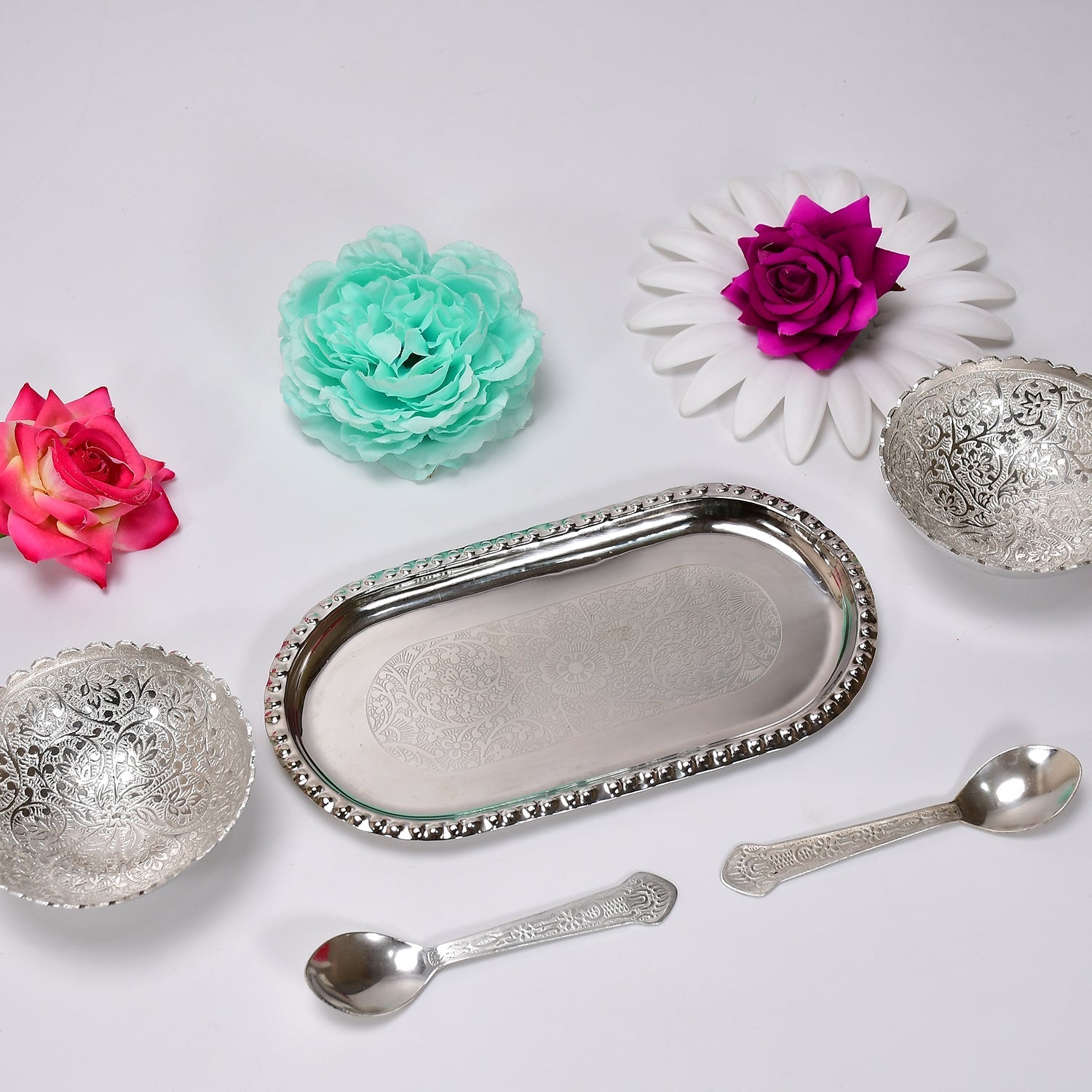 ALVENZA Silver Plated Bowl Set – Brass Serving Tray | Lunchie Bunchie