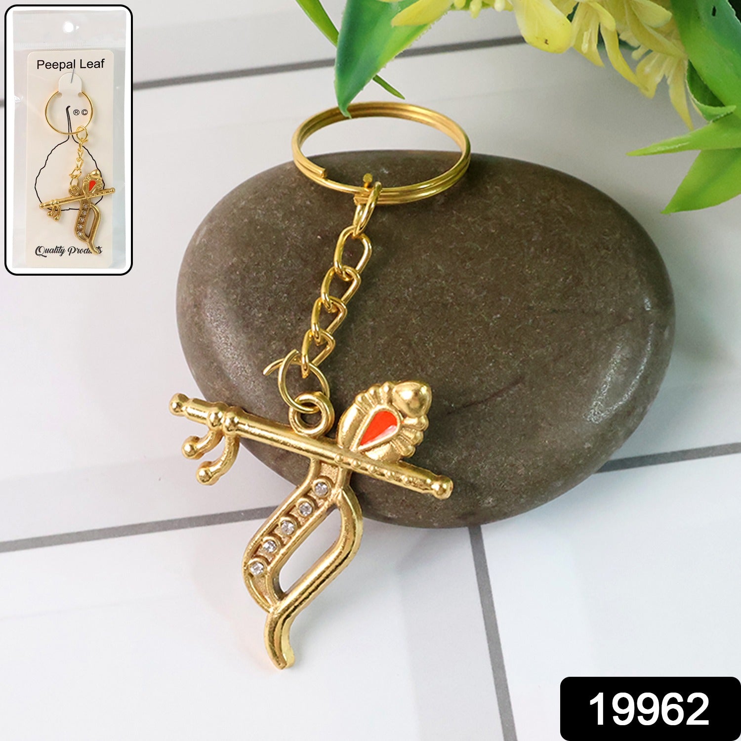 ALVENZA Krishna Metal Keychain – Durable Flute & Peacock Feather Design