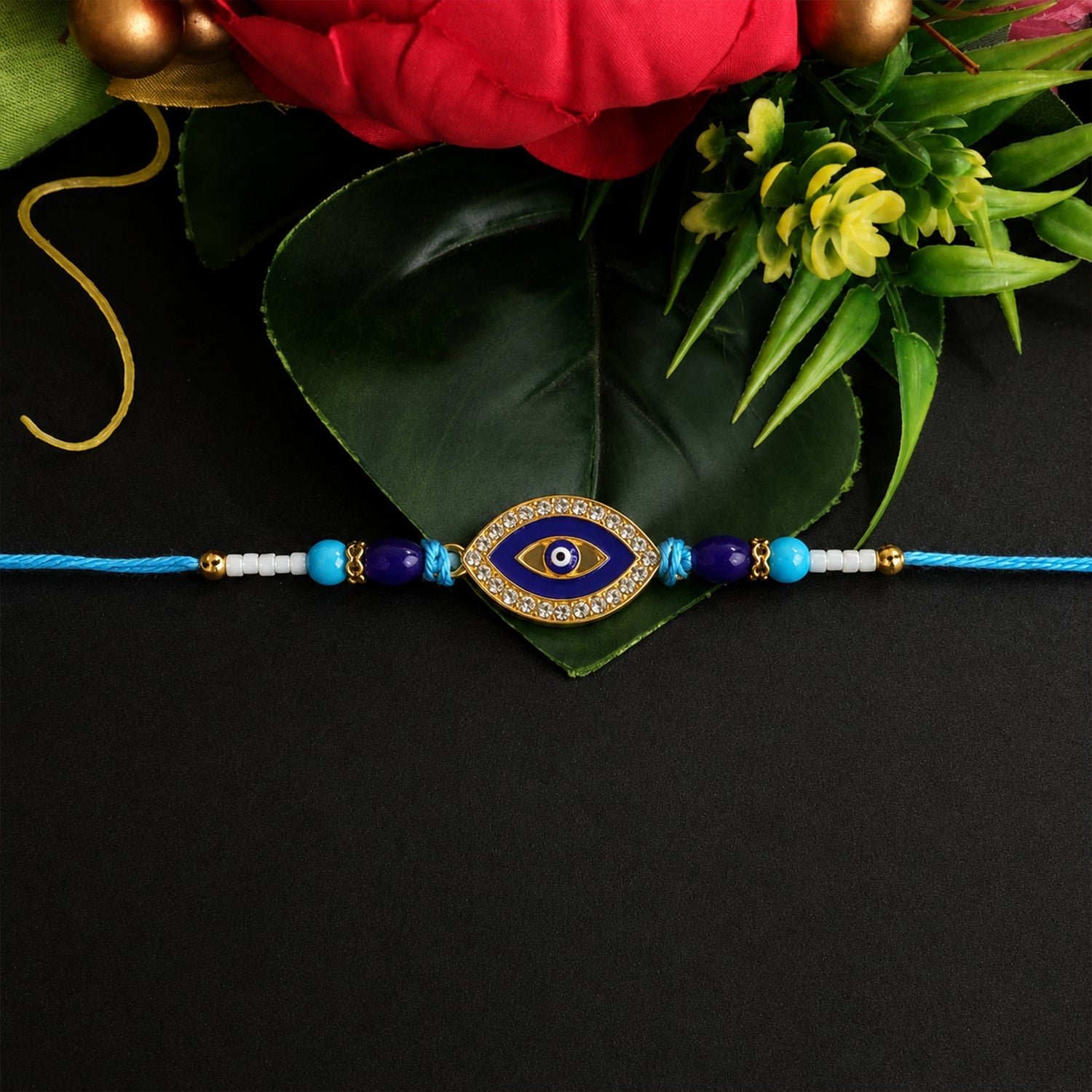 ALVENZA Evil Eye Rakhi – Crystal Beads & Stylish Traditional Design