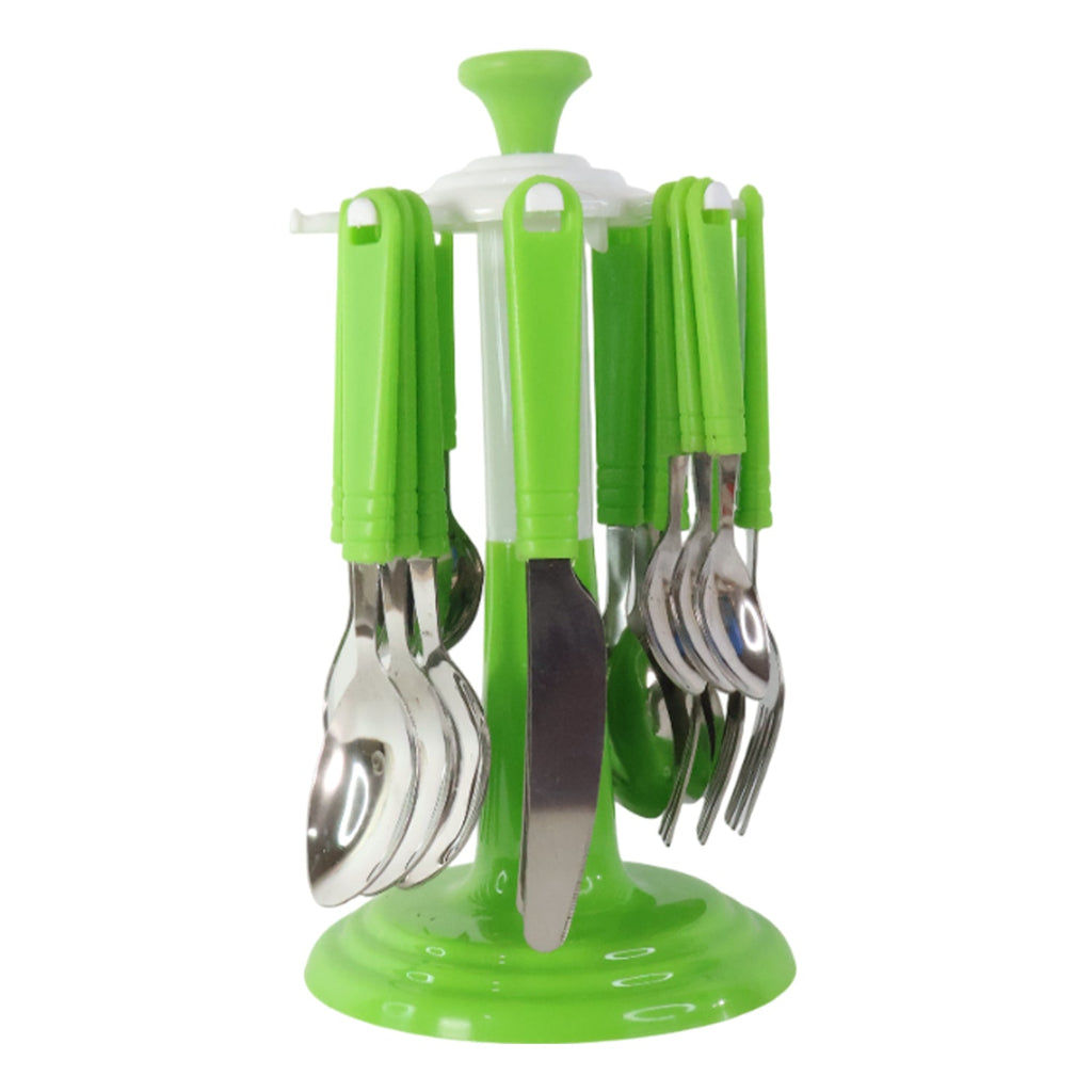 ALVENZA Stainless Steel Cutlery Set – 24 Pieces with Rotating Stand