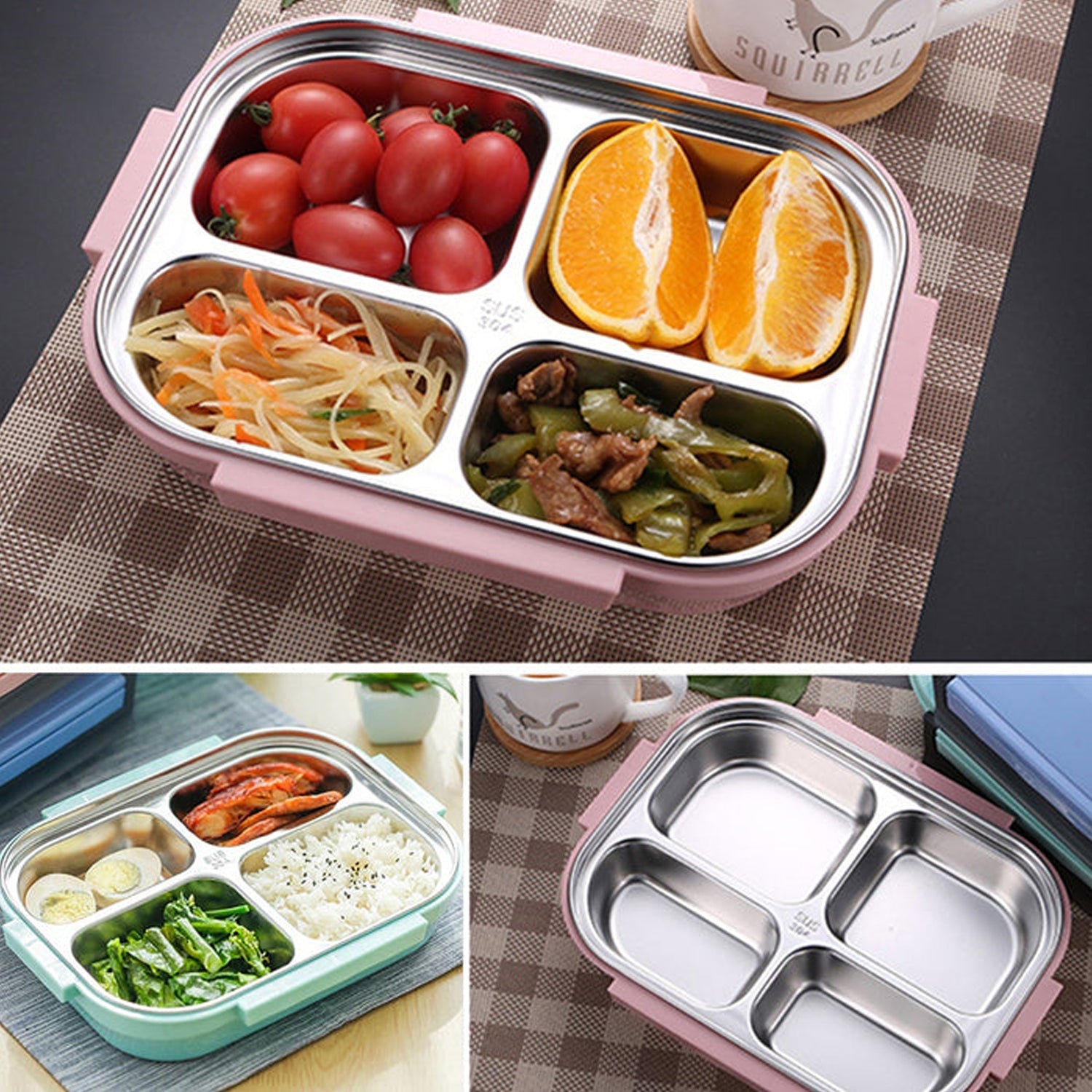 ALVENZA 4 Compartment Lunch Box – Stainless Steel & Transparent | CustomSpot