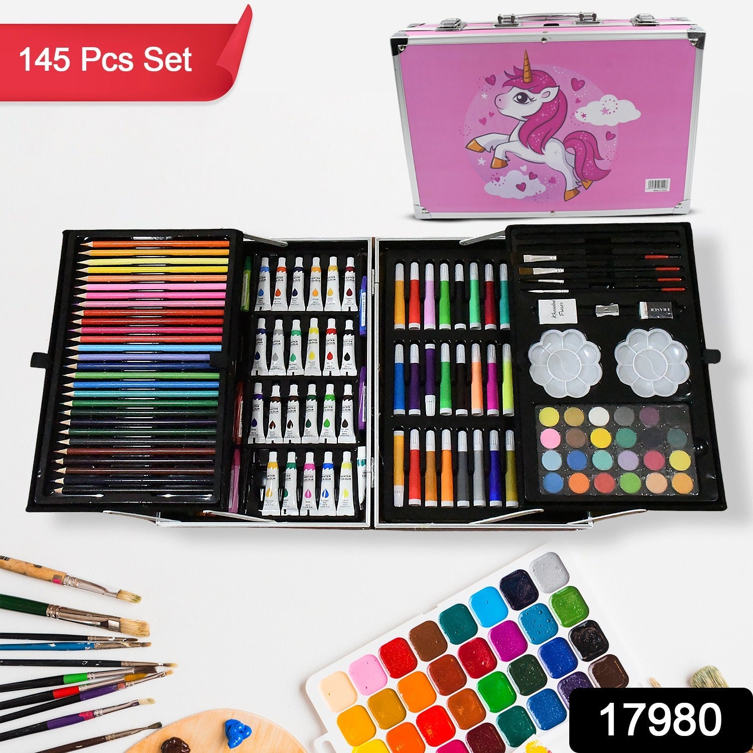 Kids Art Set 145 Pcs Unicorn Drawing & Painting Kit - Side View