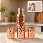Copper Water Bottle Set Diamond Cut & 2 Glasses - Side View