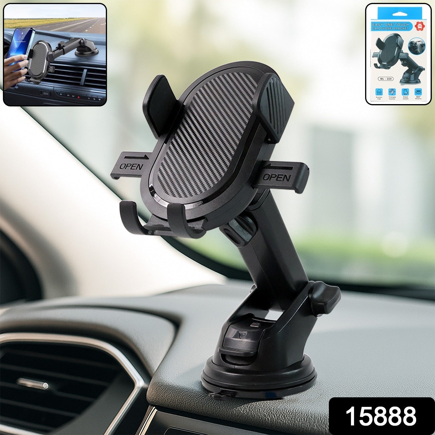 ALVENZA Car Mobile Holder – Adjustable 360° Suction Mount with One-Touch Lock