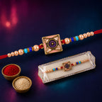 ALVENZA Royal Purple Meenakari Square Designer Rakhi for Brother with Pearls