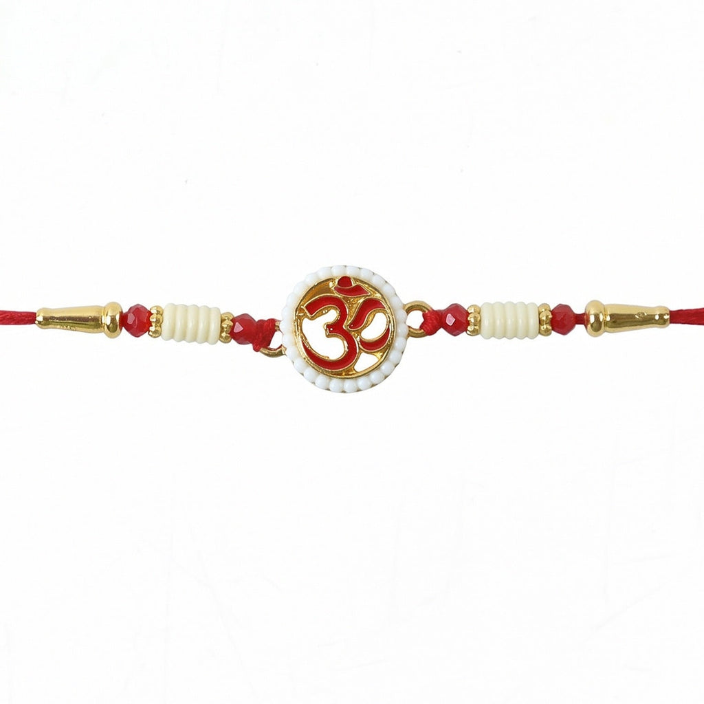 ALVENZA OM Symbol Pearl Frame Rakhi – Elegant Traditional Design for Raksha Bandhan
