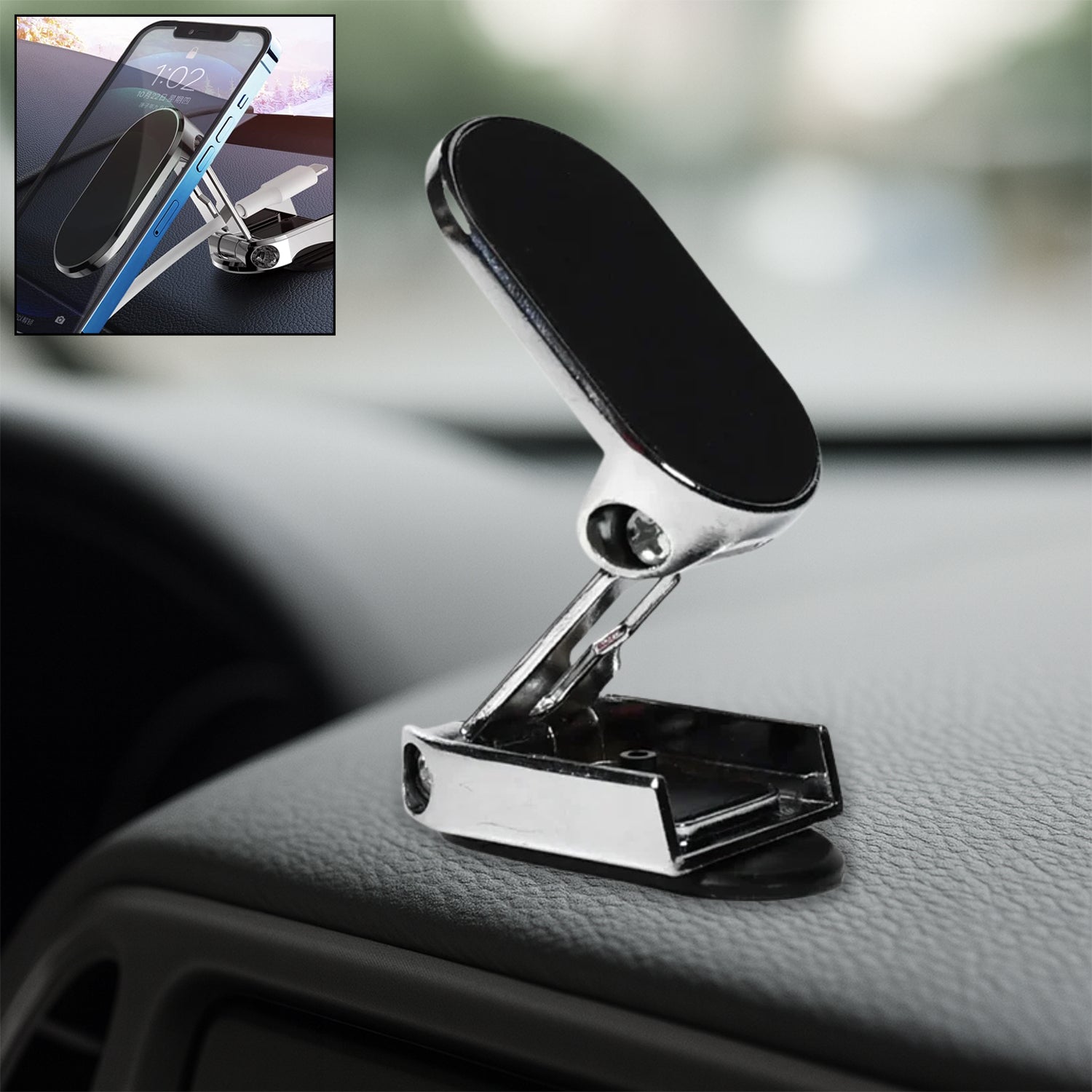 ALVENZA Magnetic Car Phone Holder – 360° Rotating Metal Mount | Deodap