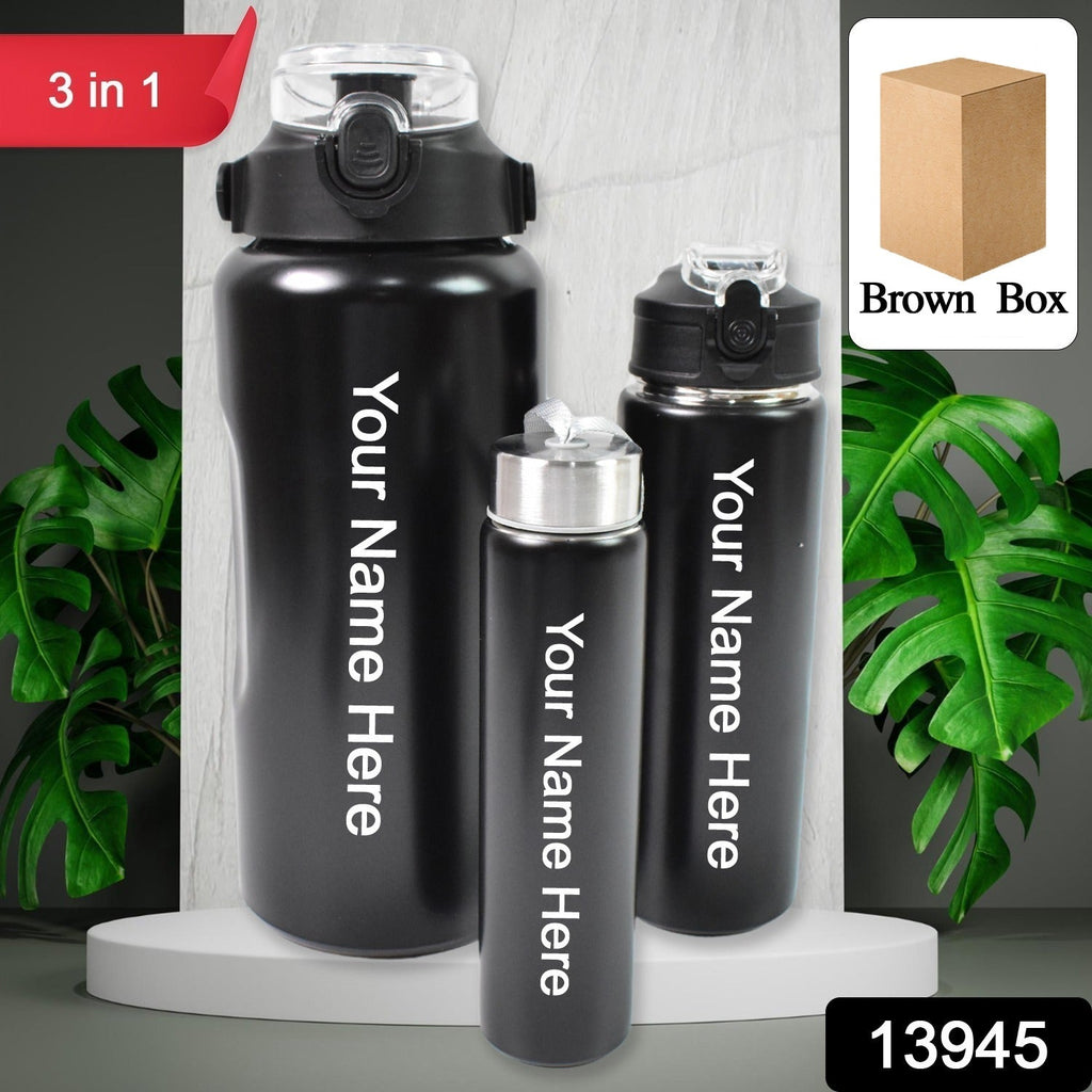 ALVENZA Customized Insulated Water Bottle Set – 3 Pcs SS | CustomSpot