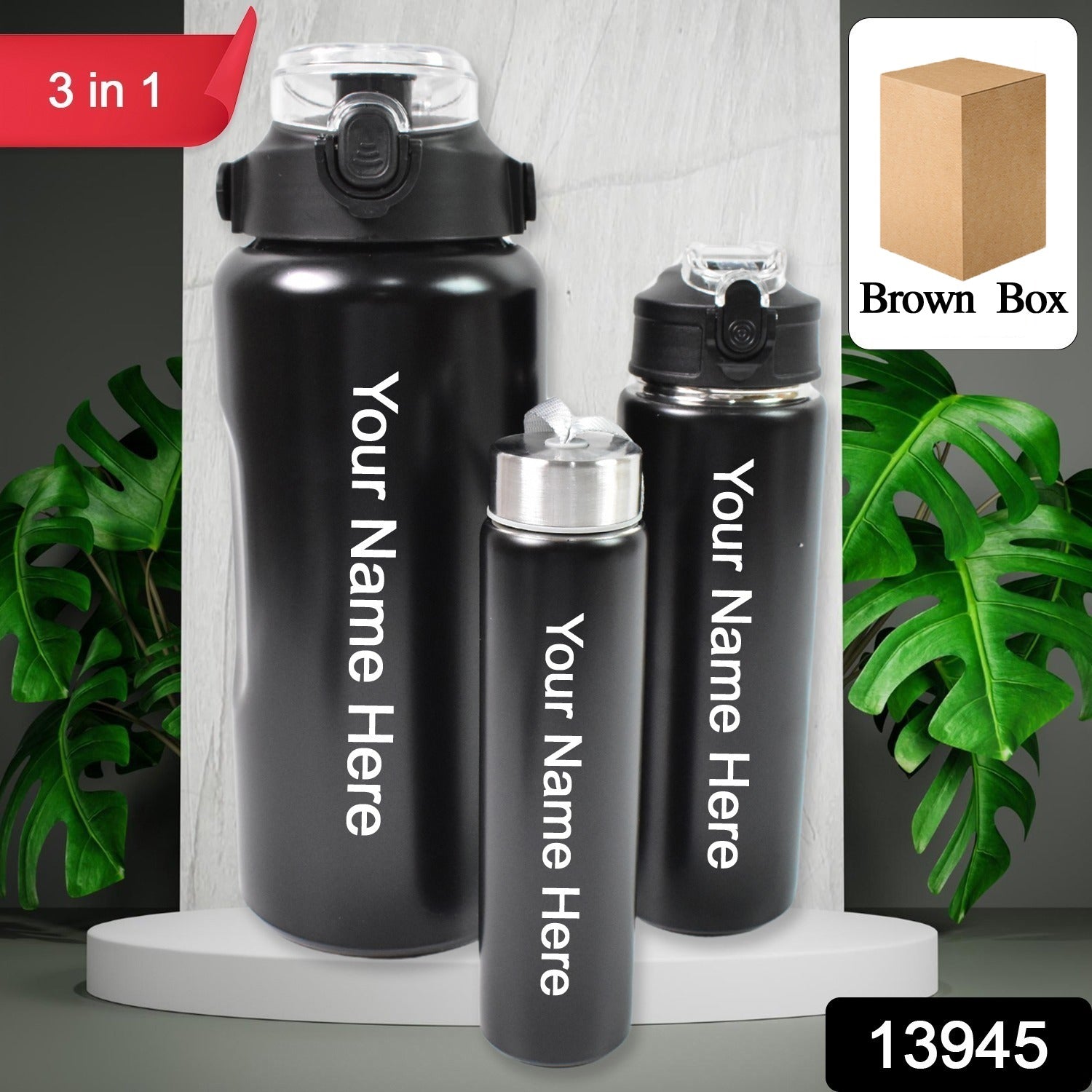 ALVENZA Customized Insulated Water Bottle Set – 3 Pcs SS | CustomSpot