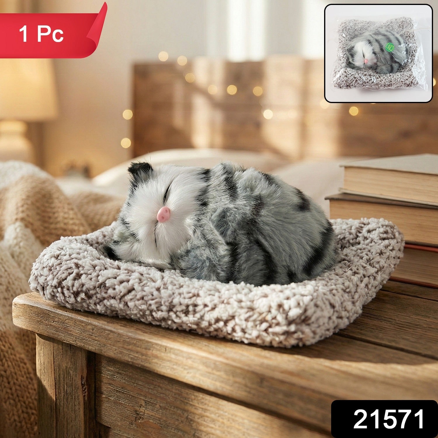 ALVENZA Plush Cat Dashboard Showpiece – Soft Closed-Eye Design