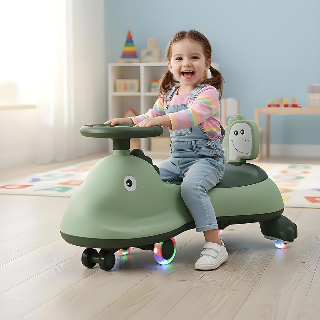 ALVENZA Kids Dinosaur Swing Car Ride On Toy with Music and Steering Wheel (1 Pc)