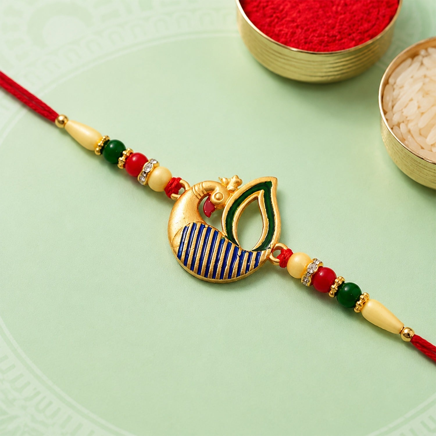 ALVENZA Peacock Feather Rakhi - Handcrafted Elegant Raksha Bandhan Thread