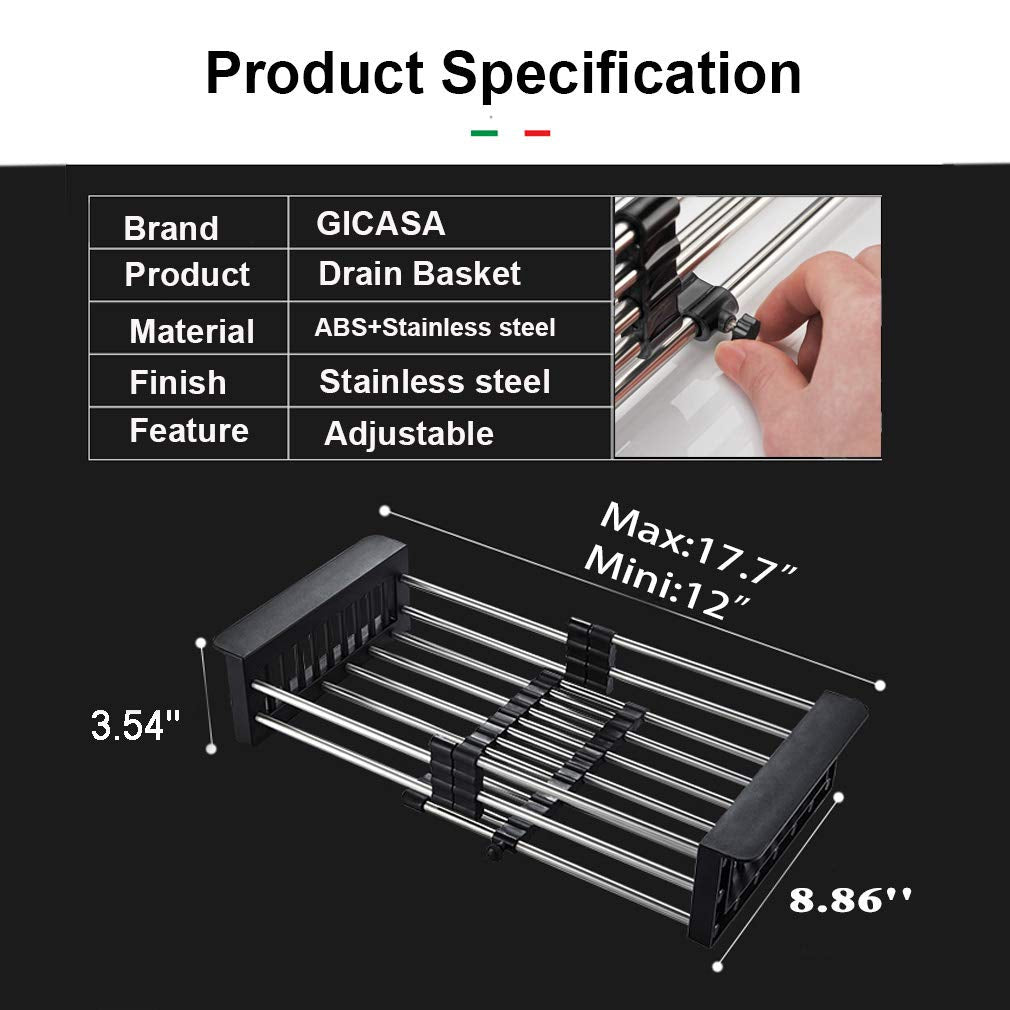 ALVENZA Expandable Dish Drainer – Stainless Steel Over Sink Rack | CookAura