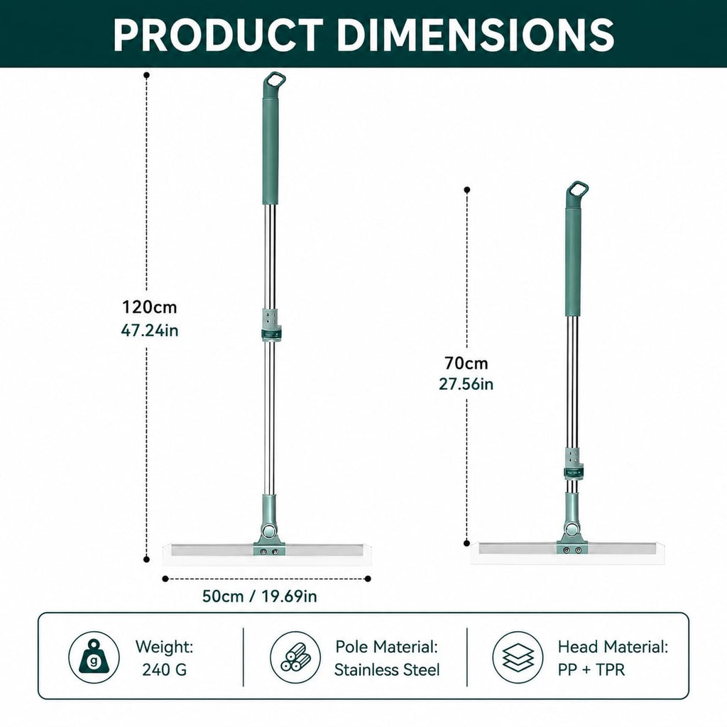ALVENZA 3-in-1 Magic Silicone Floor Wiper Broom | Bathroom, Floor & Glass Cleaning Squeegee | Hair, Water & Dust Remover | 180° Rotating Head | Stainless Steel Handle - Gallery Image 2