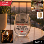 Printed Quote Stemless Glass Tumbler - Fun & Elegant Drinkware - Side View