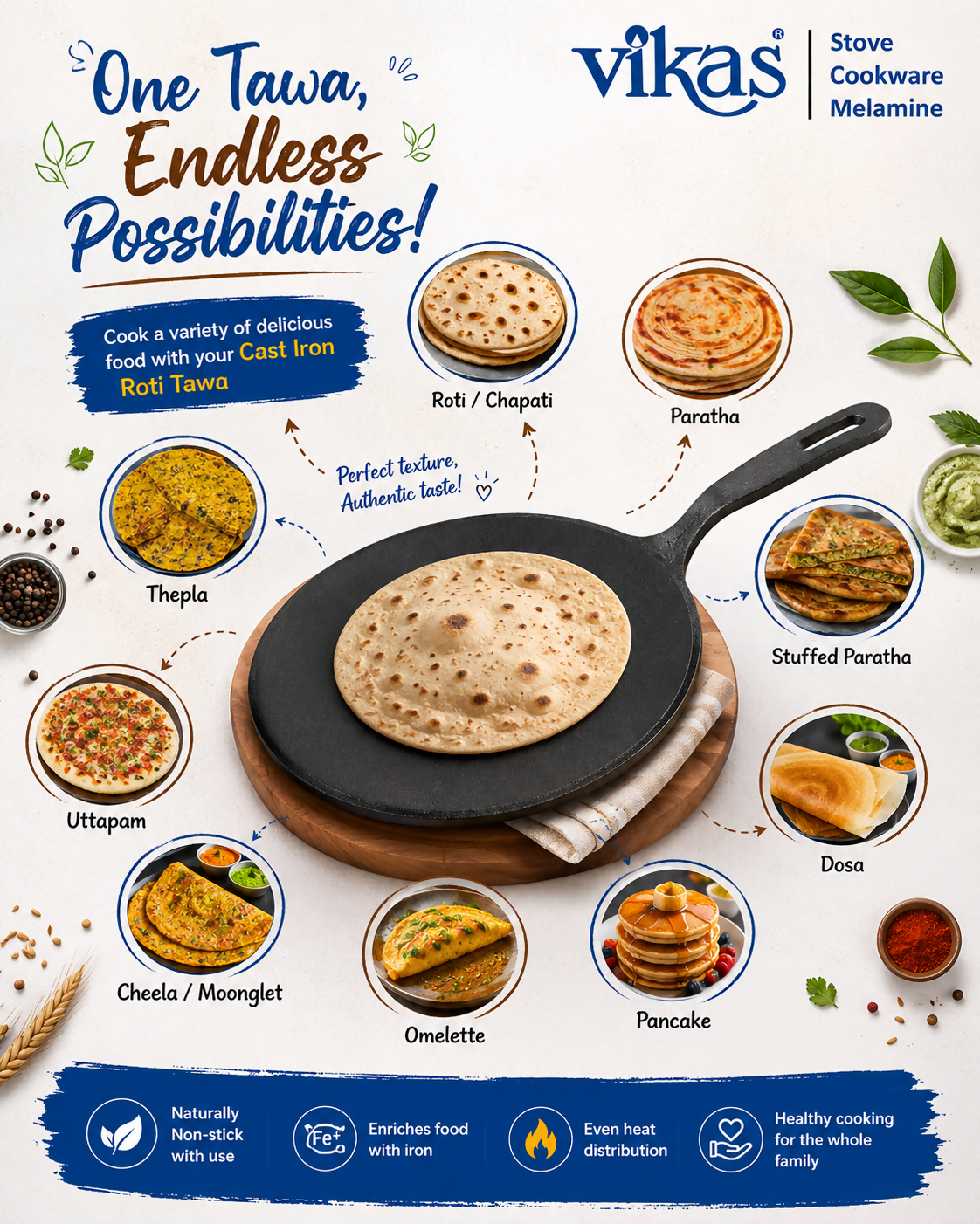 ALVENZA Cast Iron Roti Tawa – Even Heat & Durable for Perfect Rotis