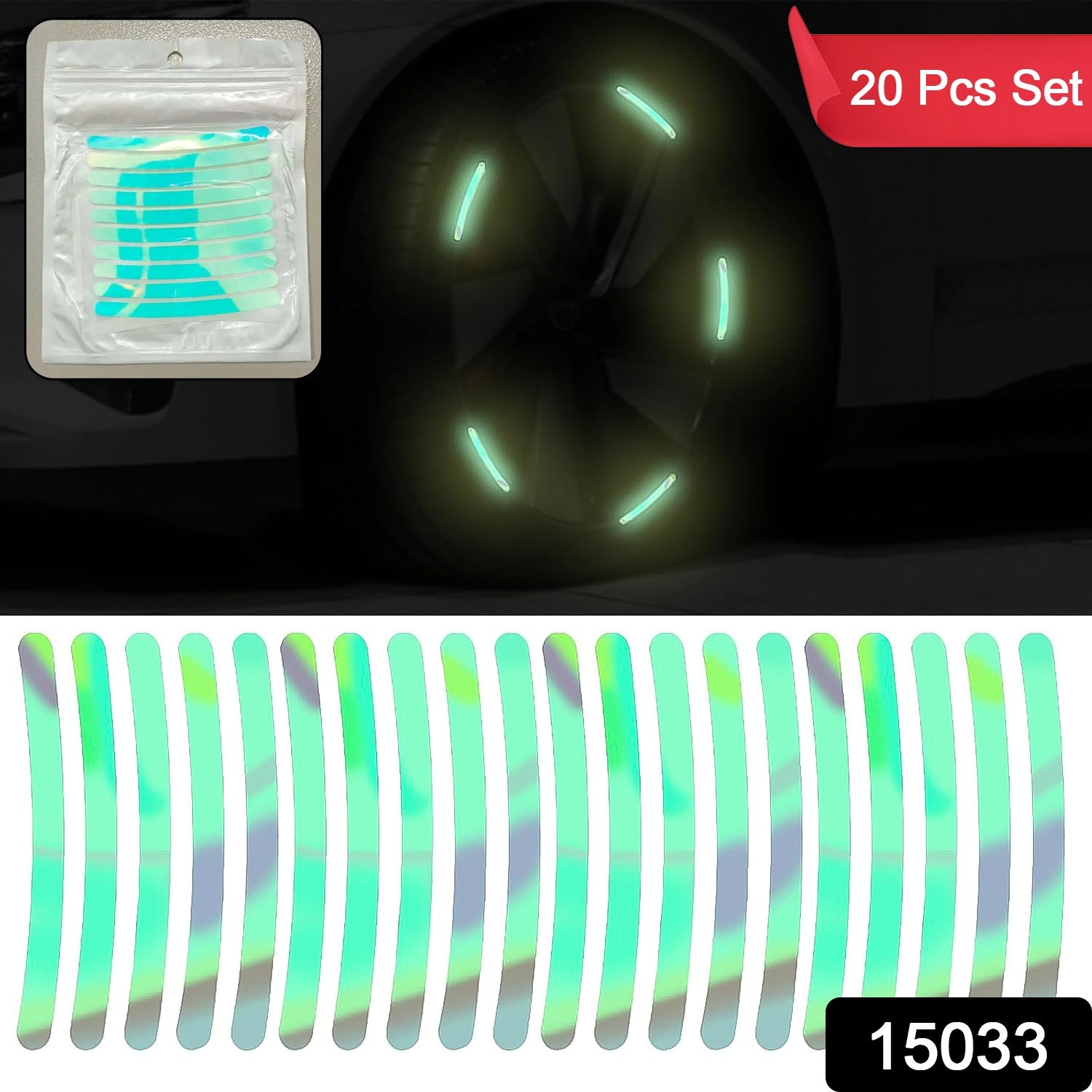 ALVENZA Reflective Car Wheel Stickers – Multicolored 20 Pcs for Night Safety | Velvet Wheels