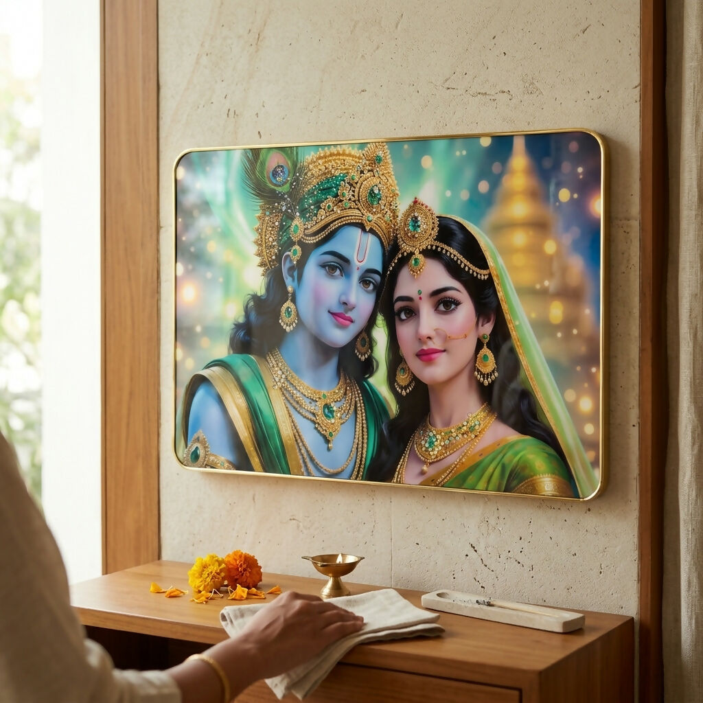 ALVENZA Radha Krishna Acrylic Photo Frame – Elegant Wall Decor for Temples