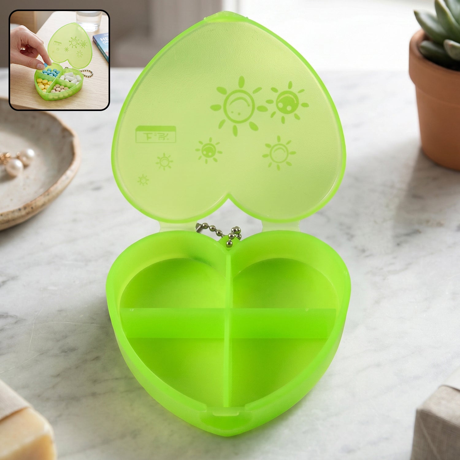 Heart Shape Pill Organizer Compact Travel-Friendly Storage - Front View