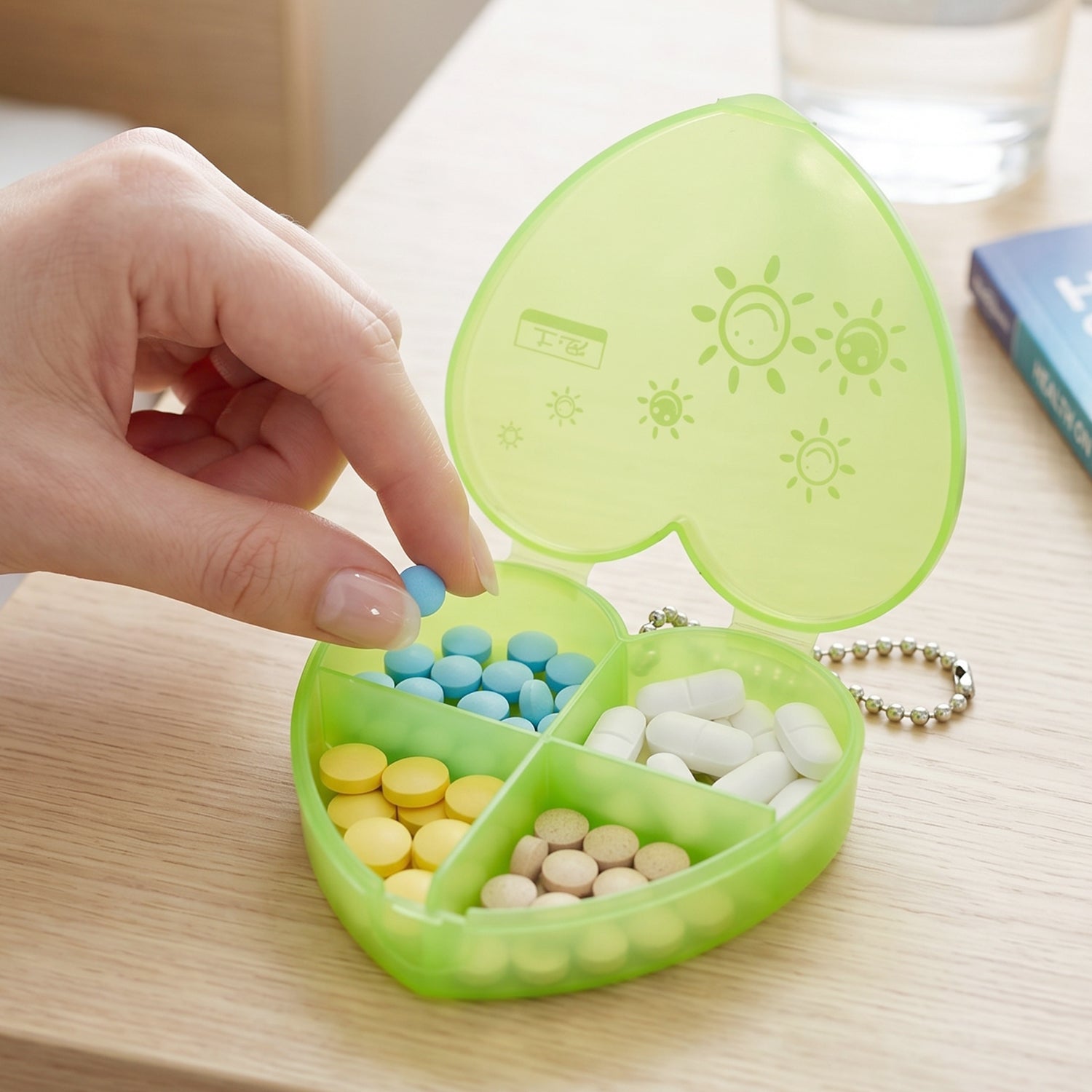 Heart Shape Pill Organizer Compact Travel-Friendly Storage - Back View