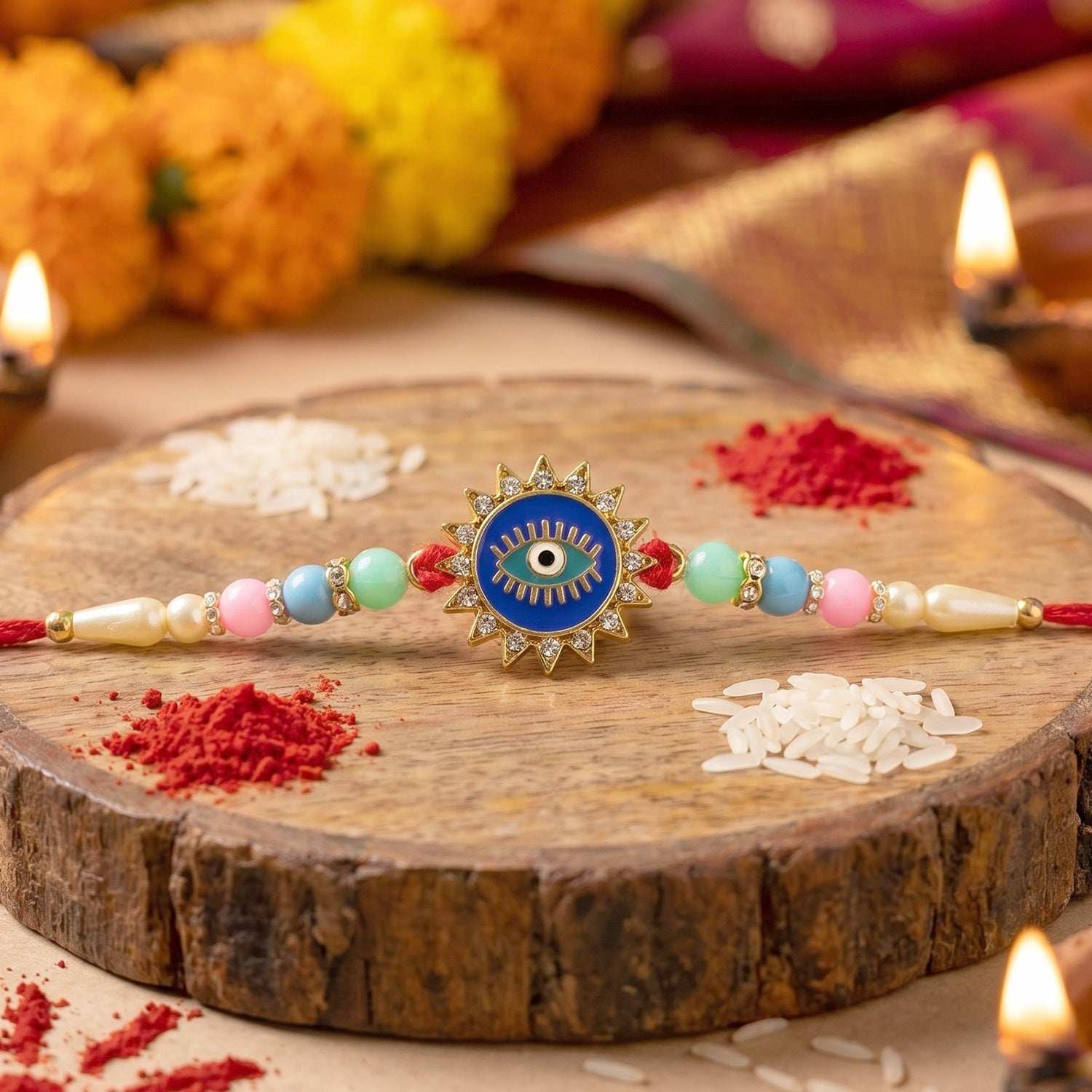 ALVENZA Evil Eye Sun Rays Rakhi – Stylish & Protective for Bhai