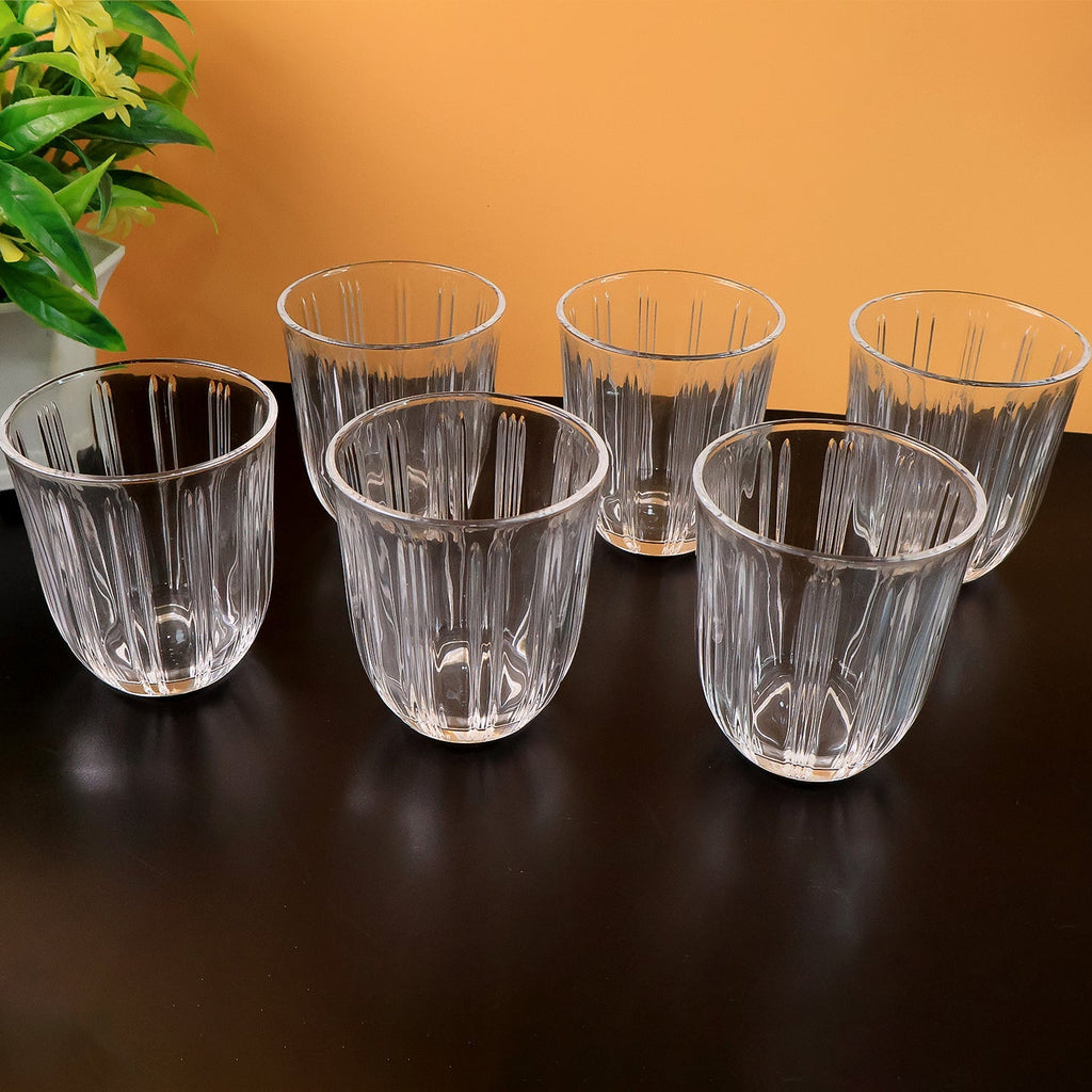 ALVENZA Glass Tumbler Set – Elegant Ribbed Design, 256 ml, 6 Pcs