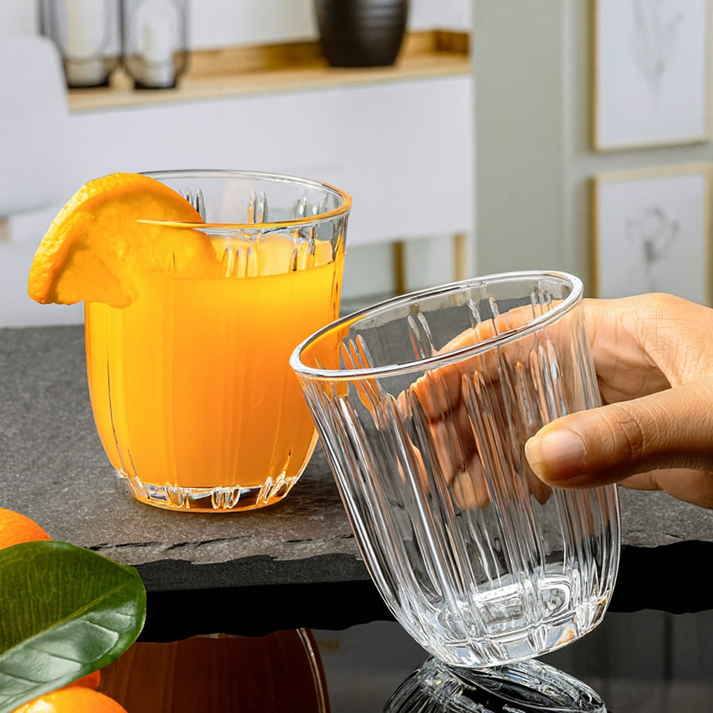 ALVENZA Glass Tumbler Set – Elegant Ribbed Design, 256 ml, 6 Pcs
