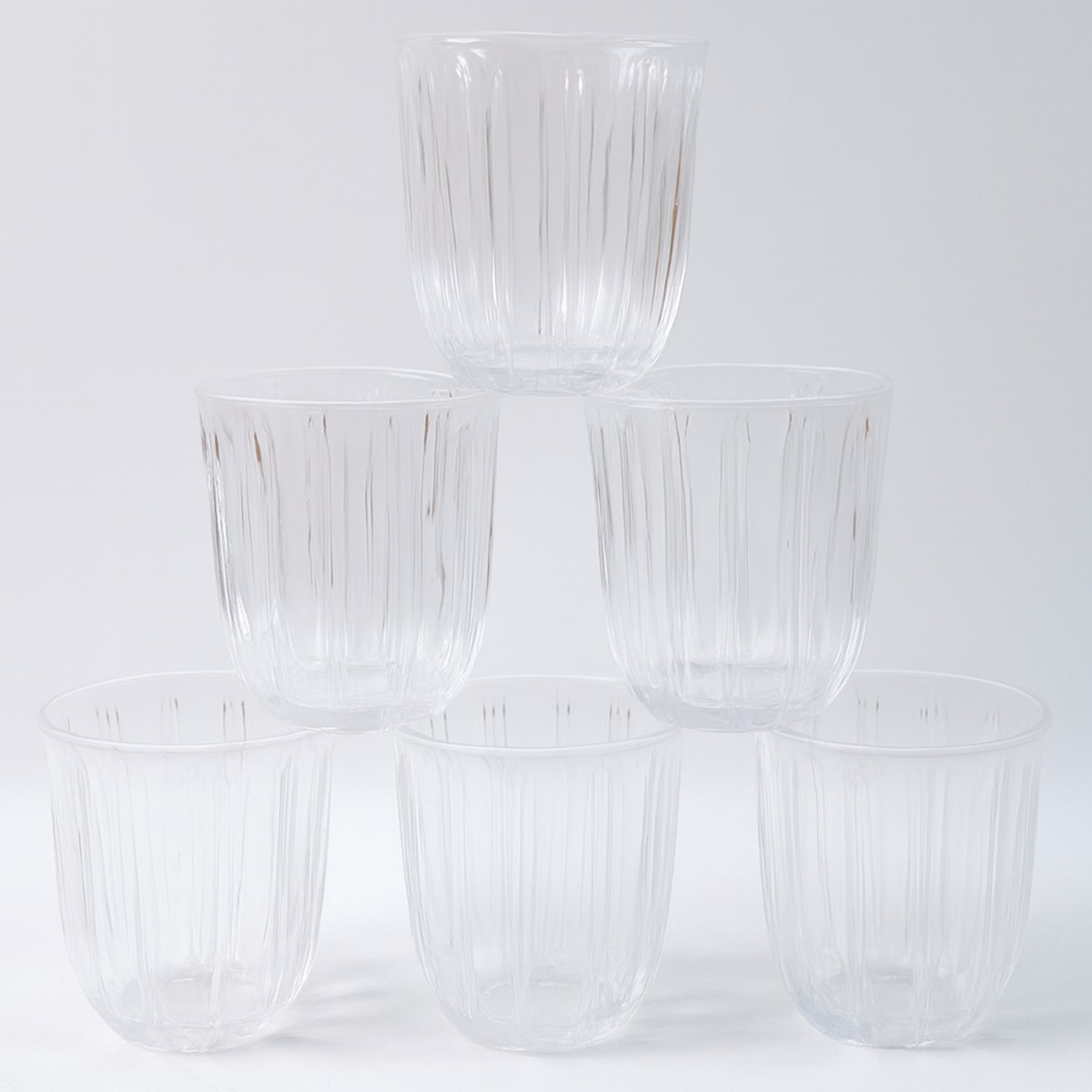 ALVENZA Glass Tumbler Set – Elegant Ribbed Design, 256 ml, 6 Pcs