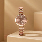 Women’s Rose Gold Round Dial Watch – Elegant & Stylish Timepiece