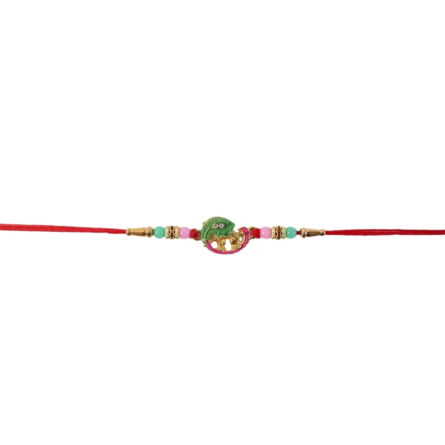 ALVENZA Mini Krishna Peacock Leaf Rakhi – Elegant Traditional Design for Raksha Bandhan