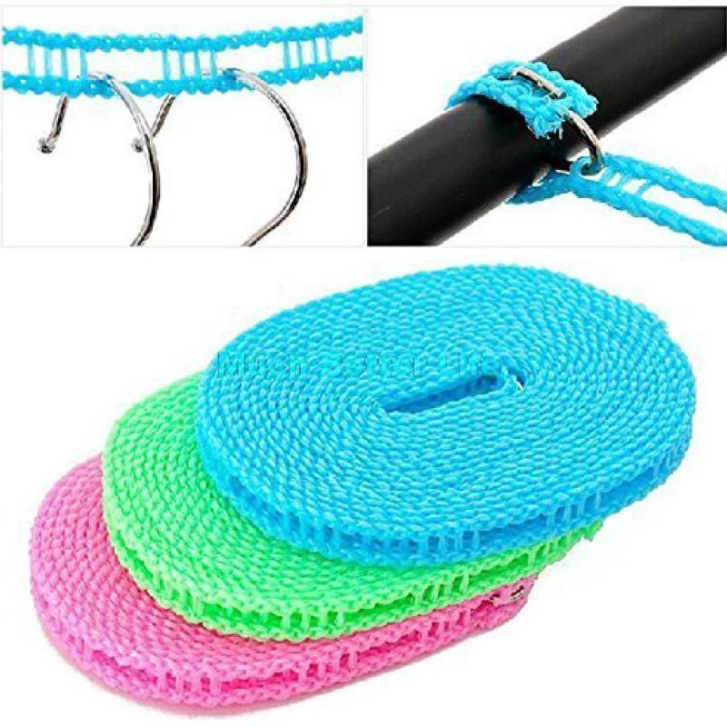 Nylon Clothesline 5m Windproof Rope with Hooks | BathNova - Side View