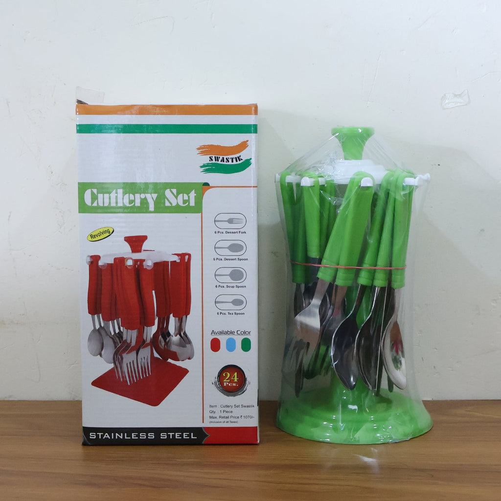 ALVENZA Stainless Steel Cutlery Set – 24 Pieces with Rotating Stand