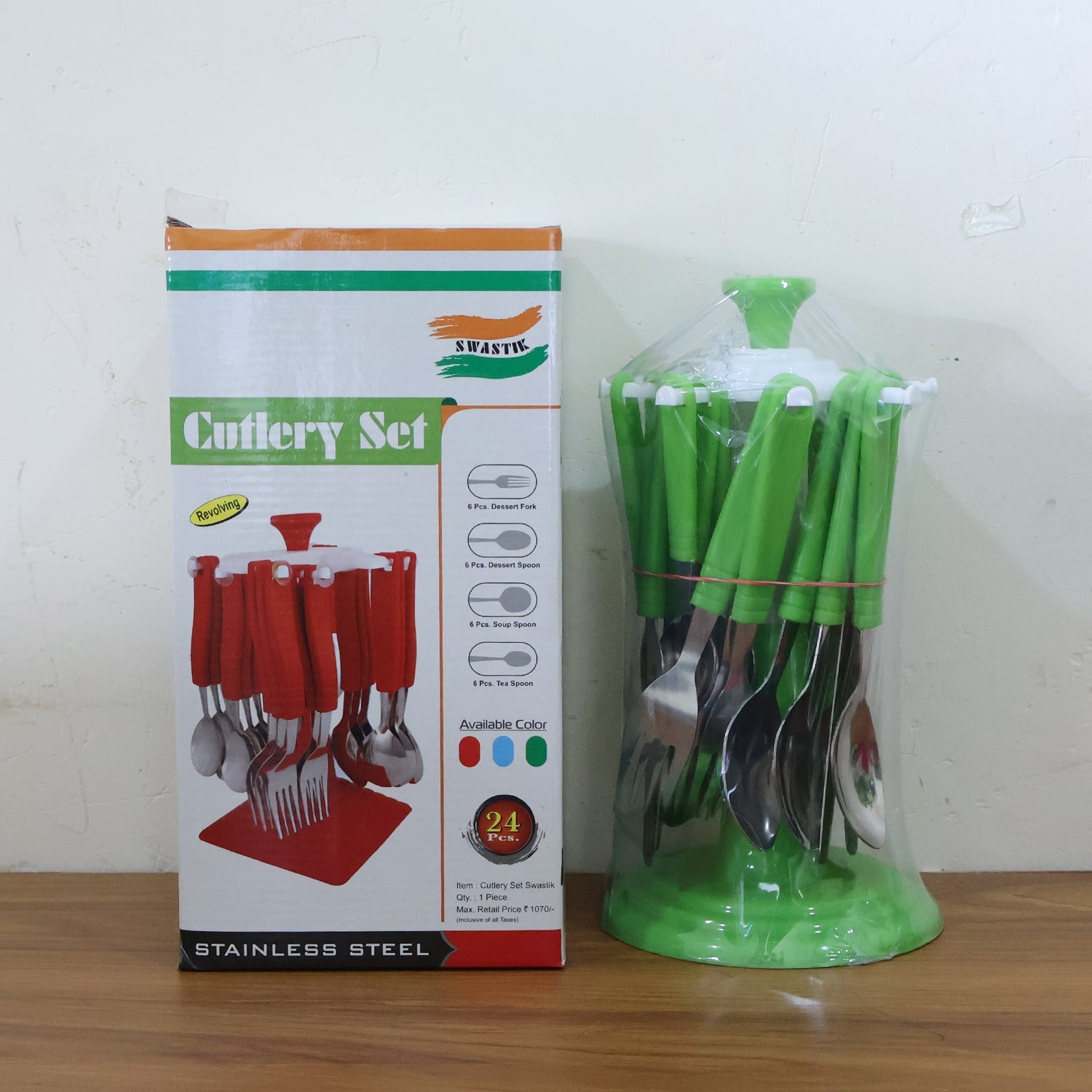 ALVENZA Stainless Steel Cutlery Set – 24 Pieces with Rotating Stand