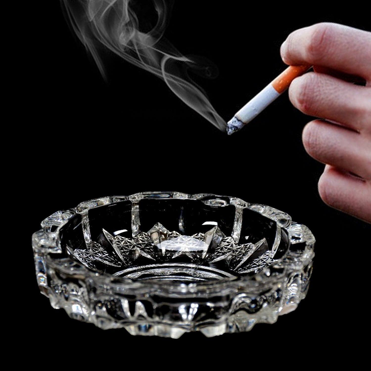 Crystal Glass Ashtray Round Cigar & Cigarette | Styleva