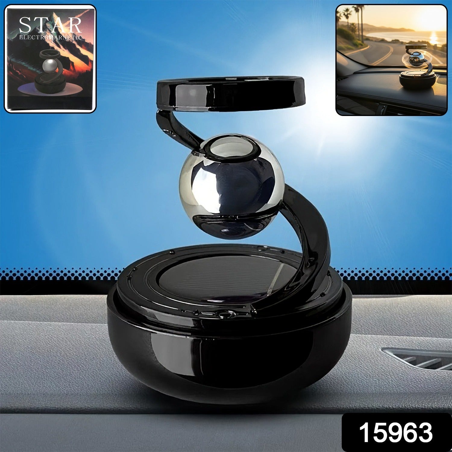 ALVENZA Solar-Powered Car Air Freshener – Rotating Galaxy Orb Design