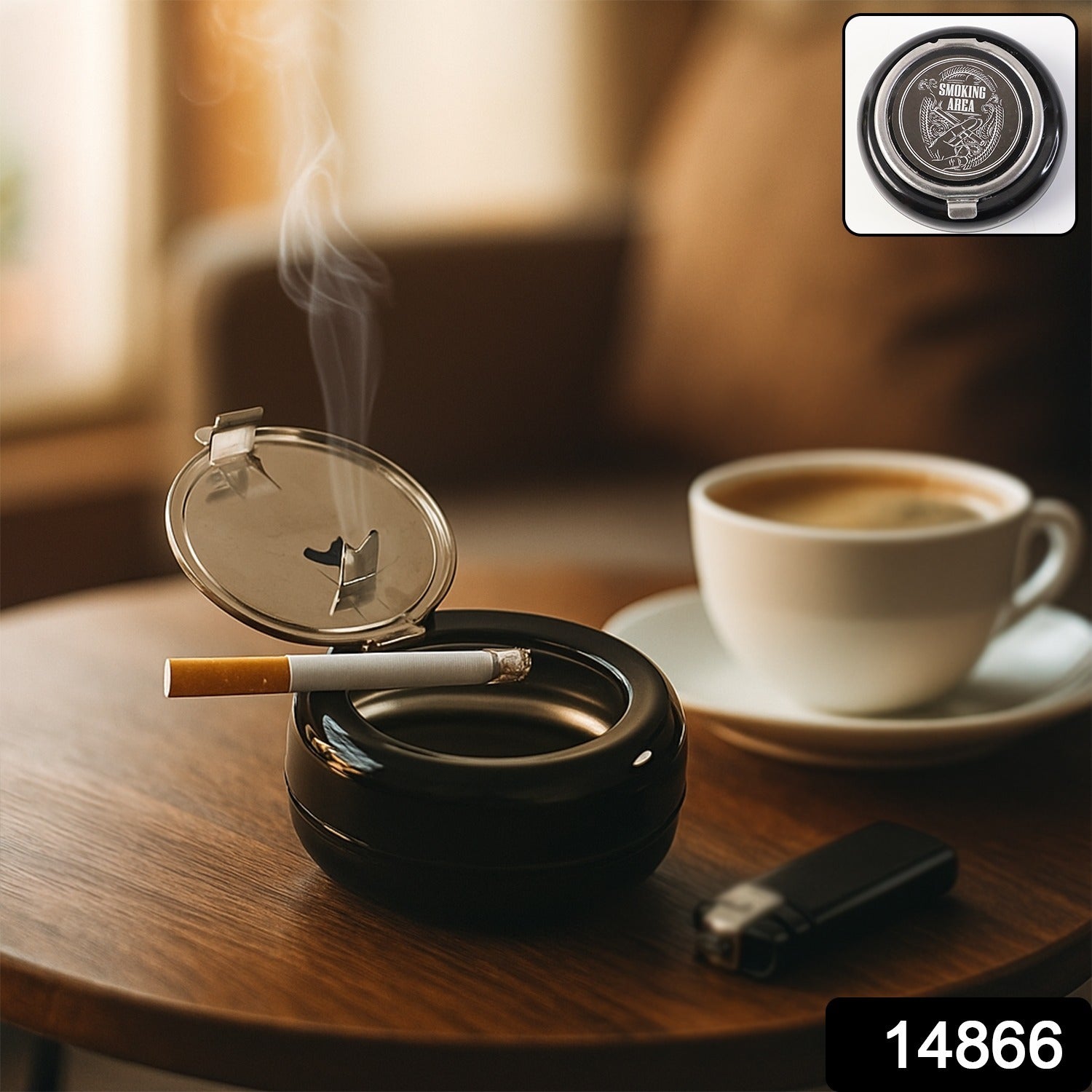 ALVENZA Round Smokeless Ashtray with Lid – Windproof & Easy Clean