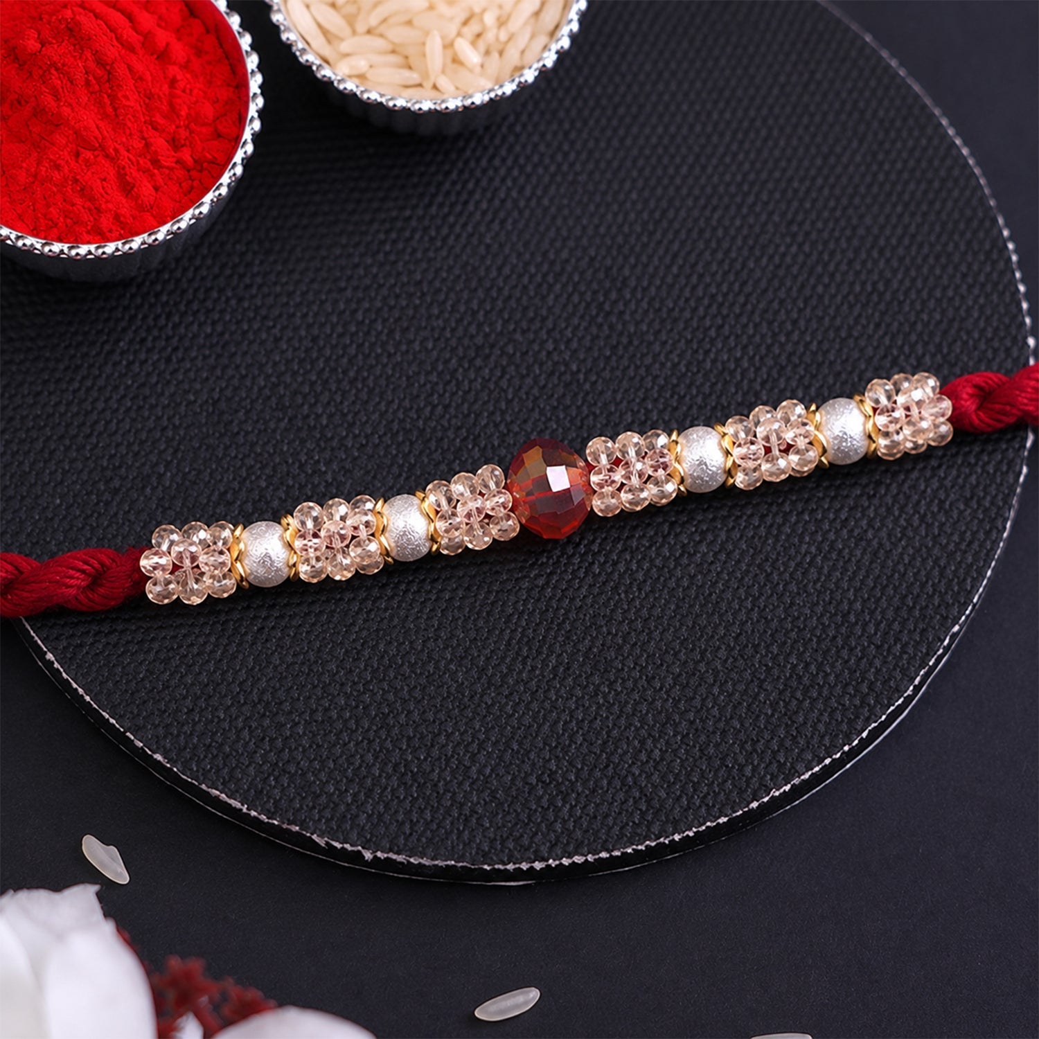 ALVENZA Graceful Pastel Bracelet Rakhi with Silver Centre and Delicate Raksha Bandhan Beauty