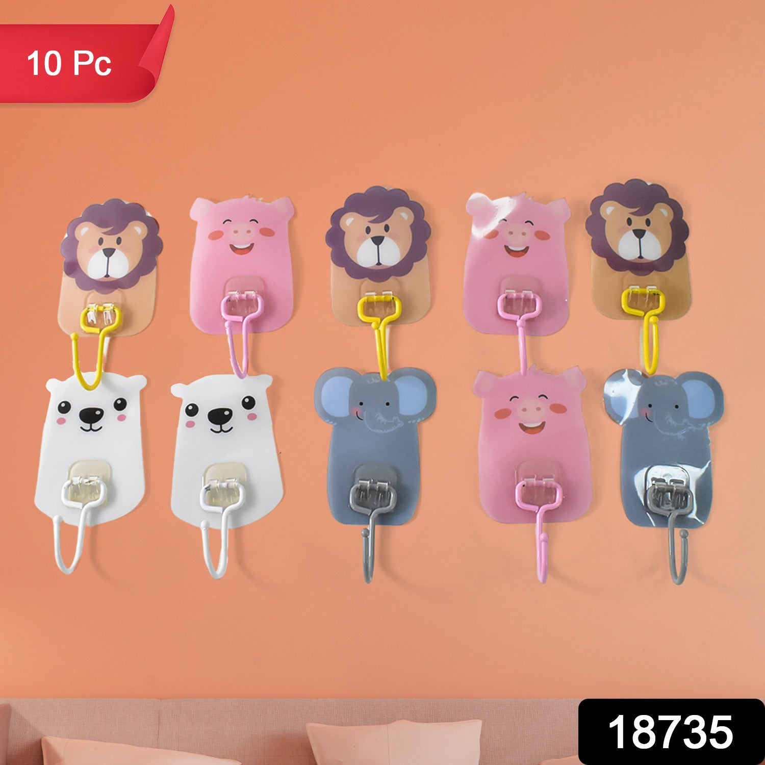 Wall Mounted Cartoon Hooks Self-Adhesive, Kid-Friendly Design - Side View