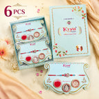 ALVENZA Oval Pink Stone Filigree Rakhi with Red Thread, Roli Chawal Coin and Gift Box Packing