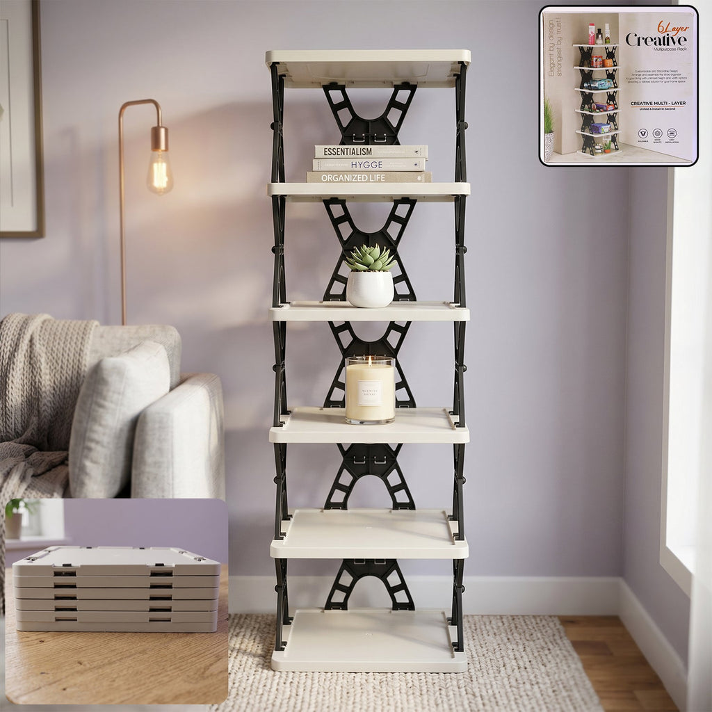 ALVENZA Multipurpose Foldable 6 Layer Storage Rack – Space-Saving Home Organizer