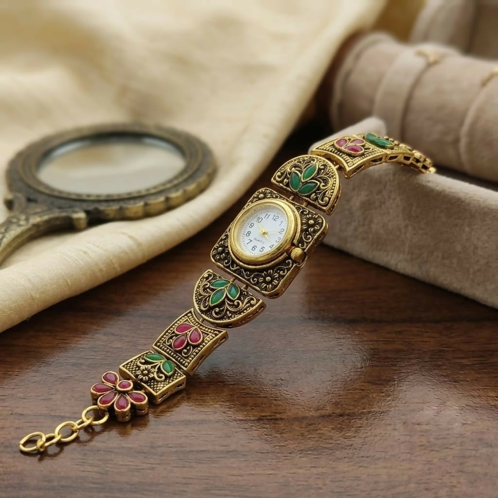 Rajasthani Inspired Designer Watch for Women with Floral Meenakari Work