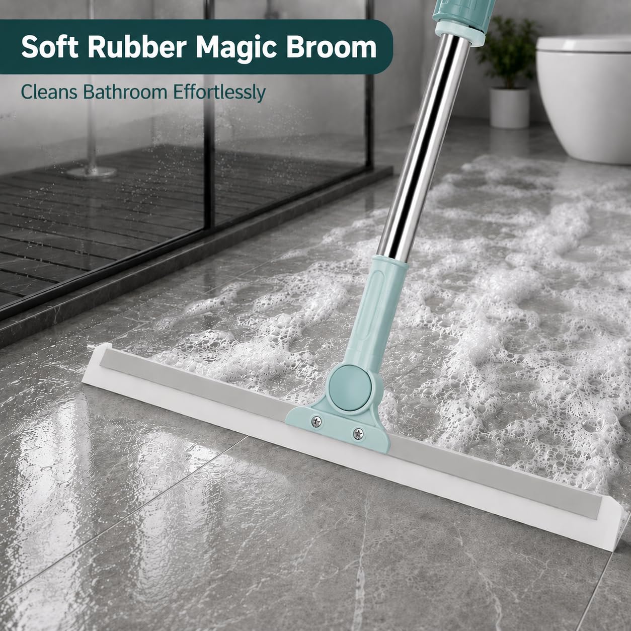 ALVENZA 3-in-1 Magic Silicone Floor Wiper Broom | Bathroom, Floor & Glass Cleaning Squeegee | Hair, Water & Dust Remover | 180° Rotating Head | Stainless Steel Handle - Gallery Image 3